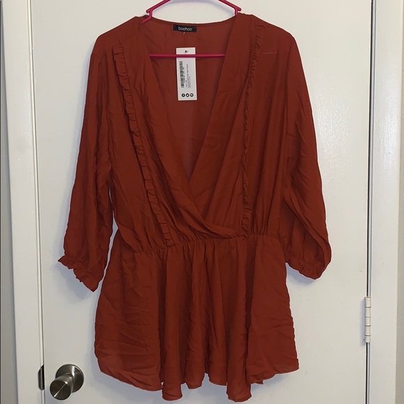 Boohoo Plus Tops - Boohoo maroon ruffle wrap peplum blouse